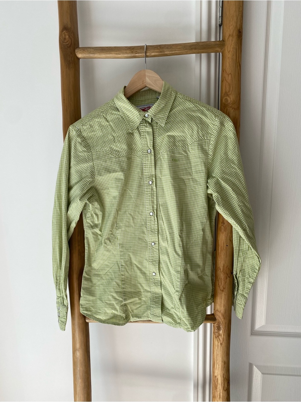 Roper Western Shirt Long Sleeve Pearl Snap Green White Gingham Size Medium